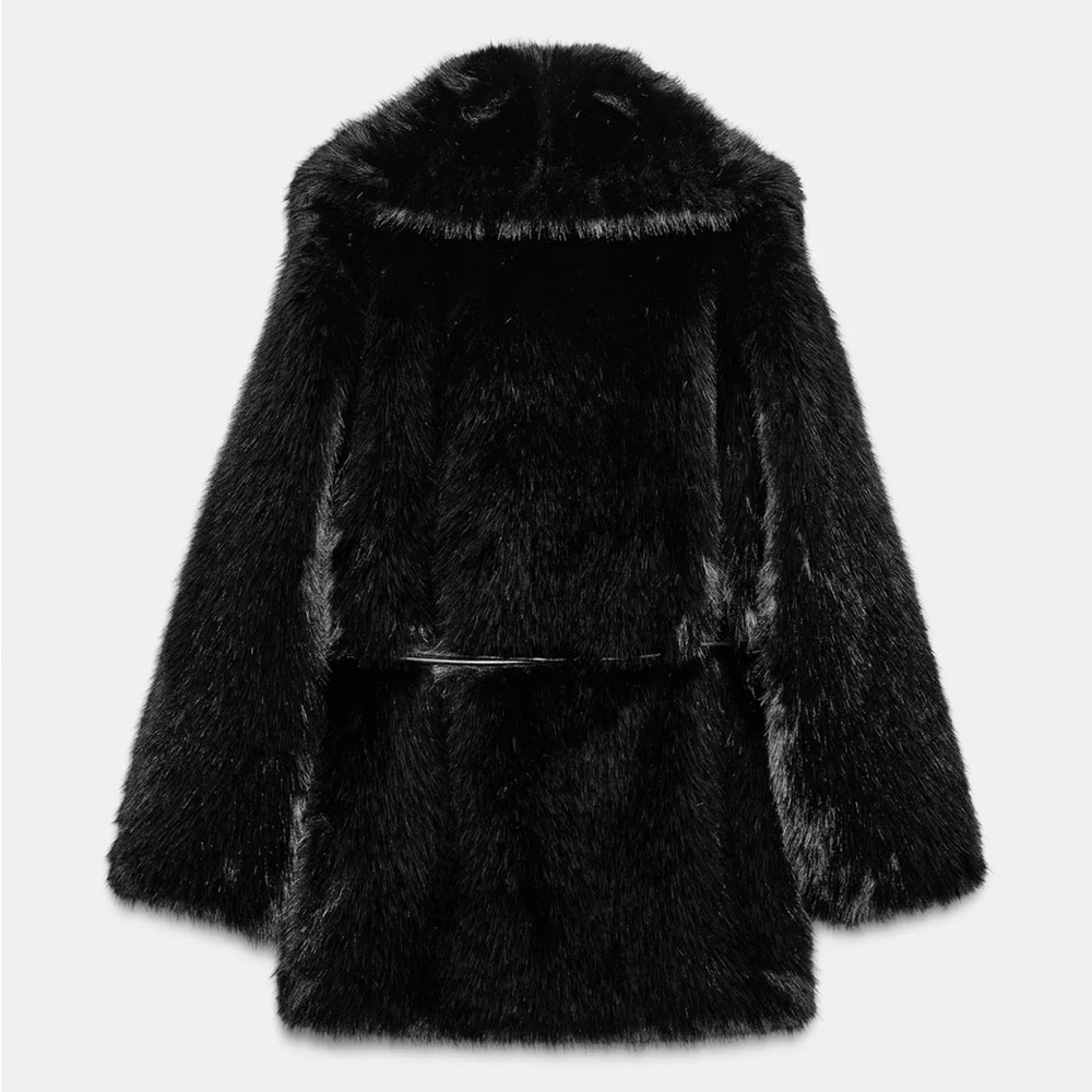 New ZARA Faux Fur Belted Coat - Picture 14 of 16